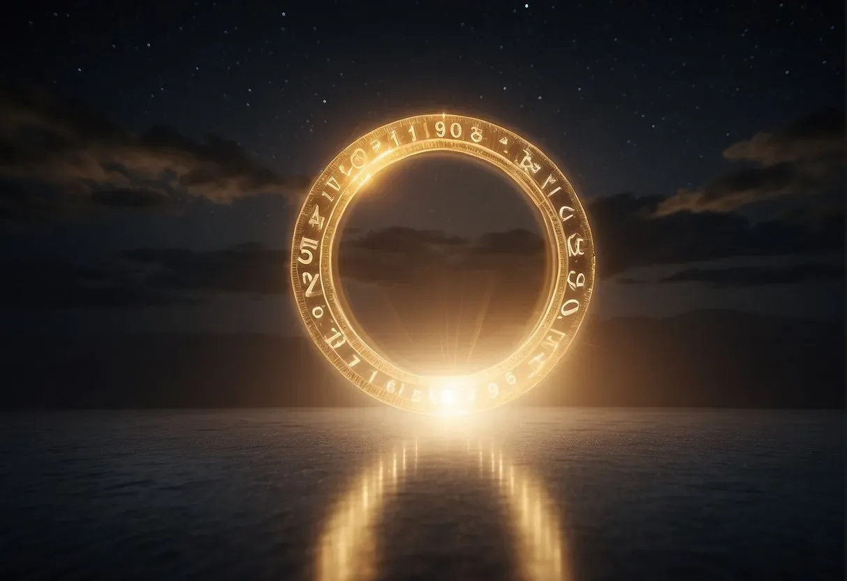 A glowing halo surrounds a series of numbers floating in the air, each one radiating a soft, celestial light. The numbers are arranged in a sequence, creating a sense of harmony and guidance