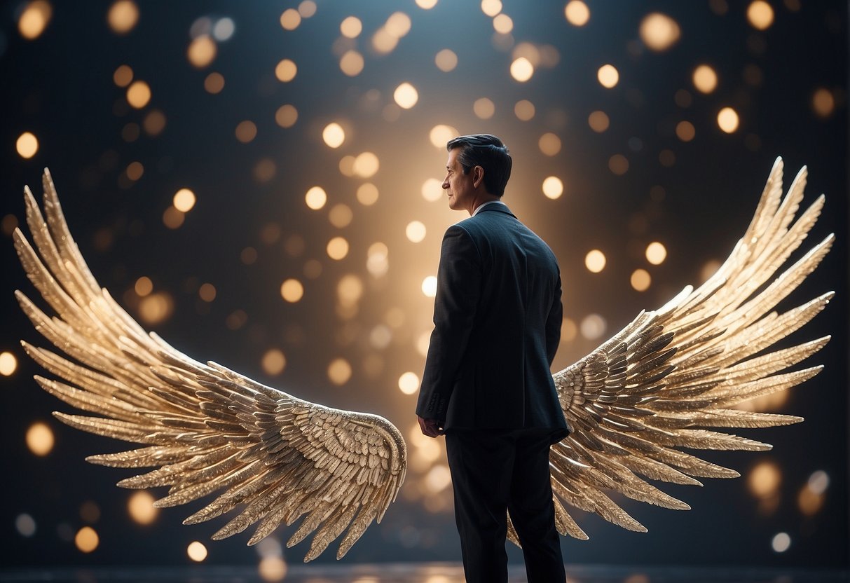 A figure gazes upward, surrounded by glowing 000 000 angel numbers, seeking guidance