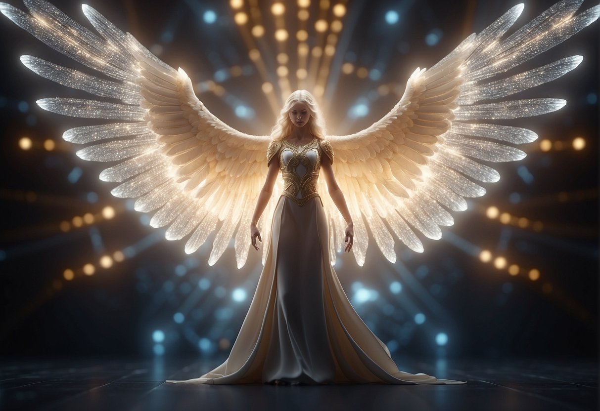 A glowing angelic figure hovers above a series of numbers, radiating a sense of guidance and wisdom