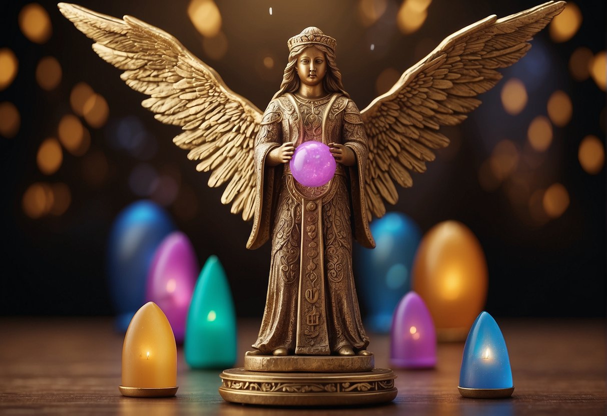 A single angelic figure stands beside five symbolic objects, representing the numerological symbolism of 1 and 5