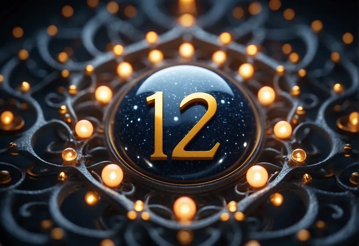 The number 1212 is surrounded by glowing orbs and celestial symbols, evoking a sense of mystery and spiritual significance