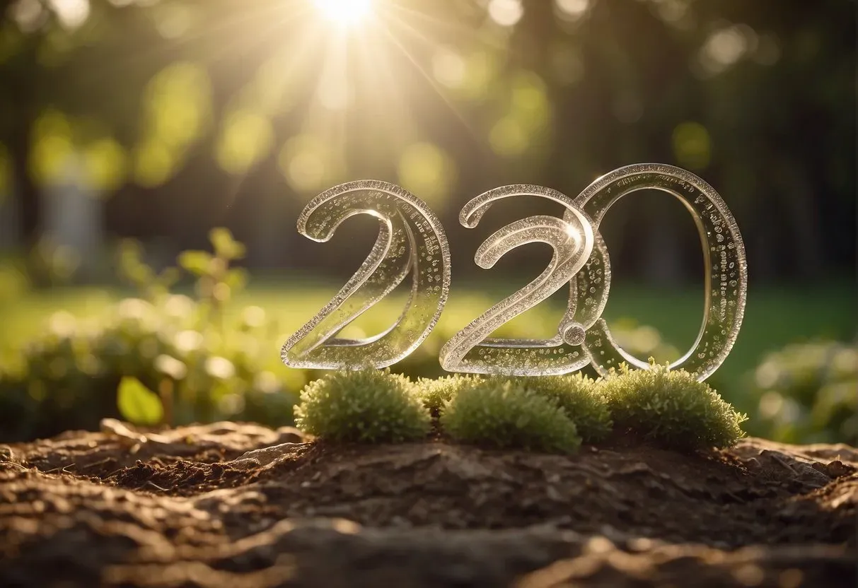 A serene garden with two identical pairs of numbers "222" floating in the air, surrounded by gentle rays of light and a feeling of peace and harmony