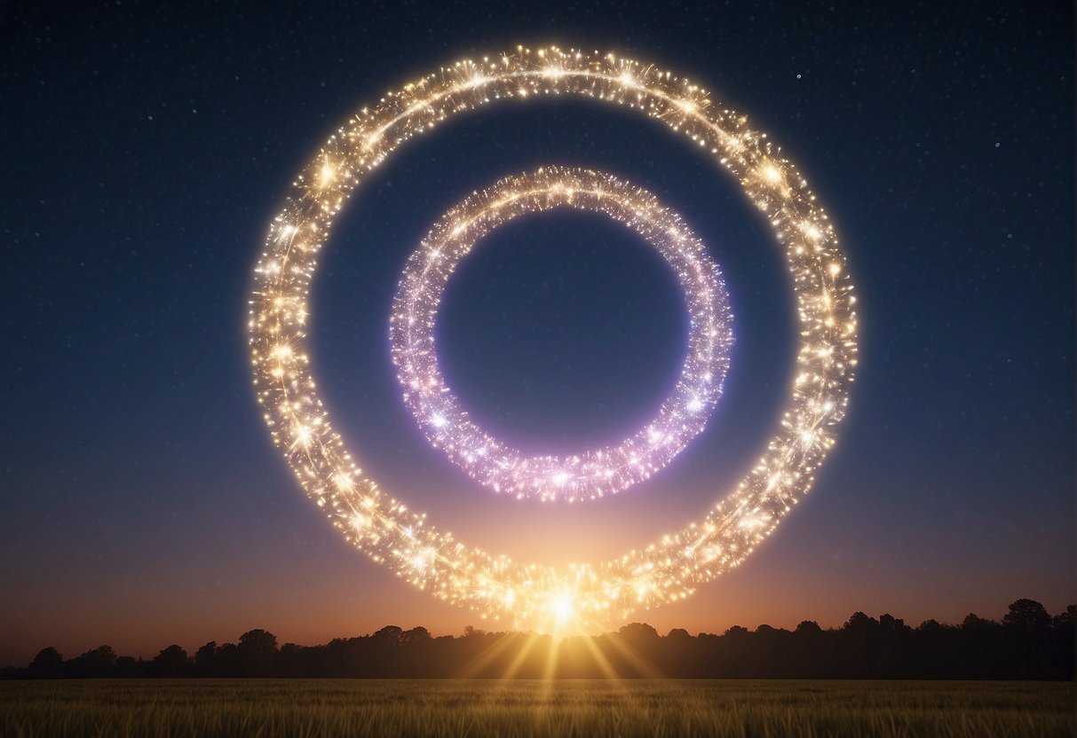 A glowing halo of numbers floats in the sky, each one radiating a different color and energy, forming a celestial pattern of angelic guidance